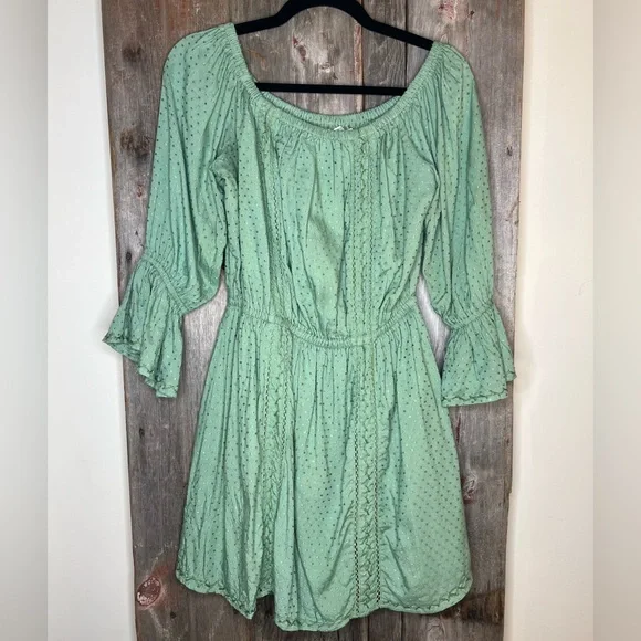 Tularosa Aritzia Luna Green Off The Shoulder Ruffle Mini Dress sz M - Picture 3 of 13